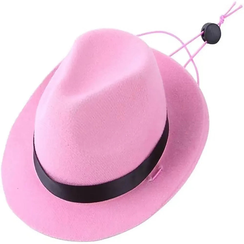 Handmade wool felt mini pet sun hat in pink colour with hairpin attachment