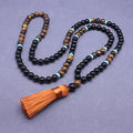 Black agate bracelet and tiger shape stone necklace set with geometric designs