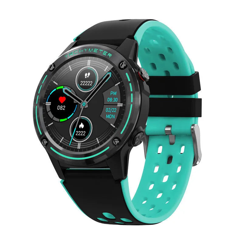 Smart watch with 1.3-inch screen and silicone wrist strap showing fitness tracking interface