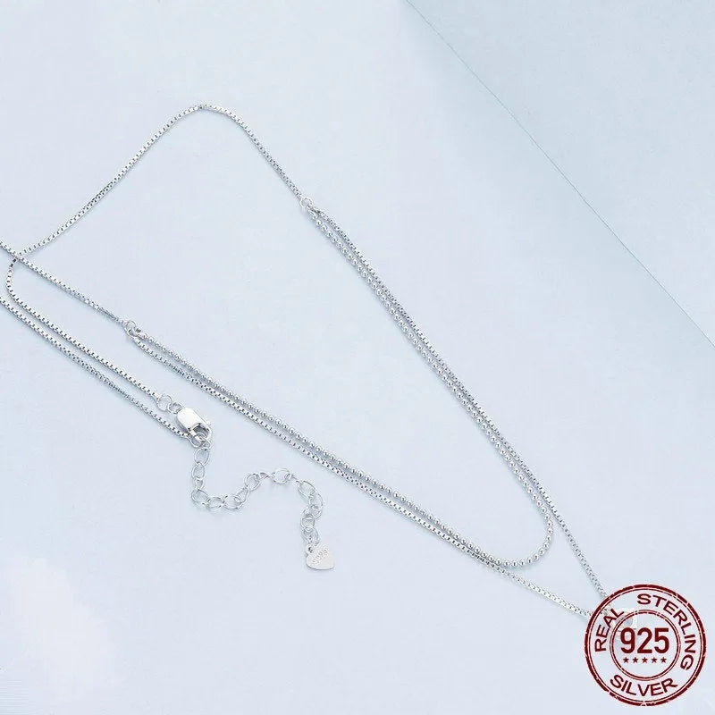 Women's double-layer S925 sterling silver necklace with pearl chain design in silver colour