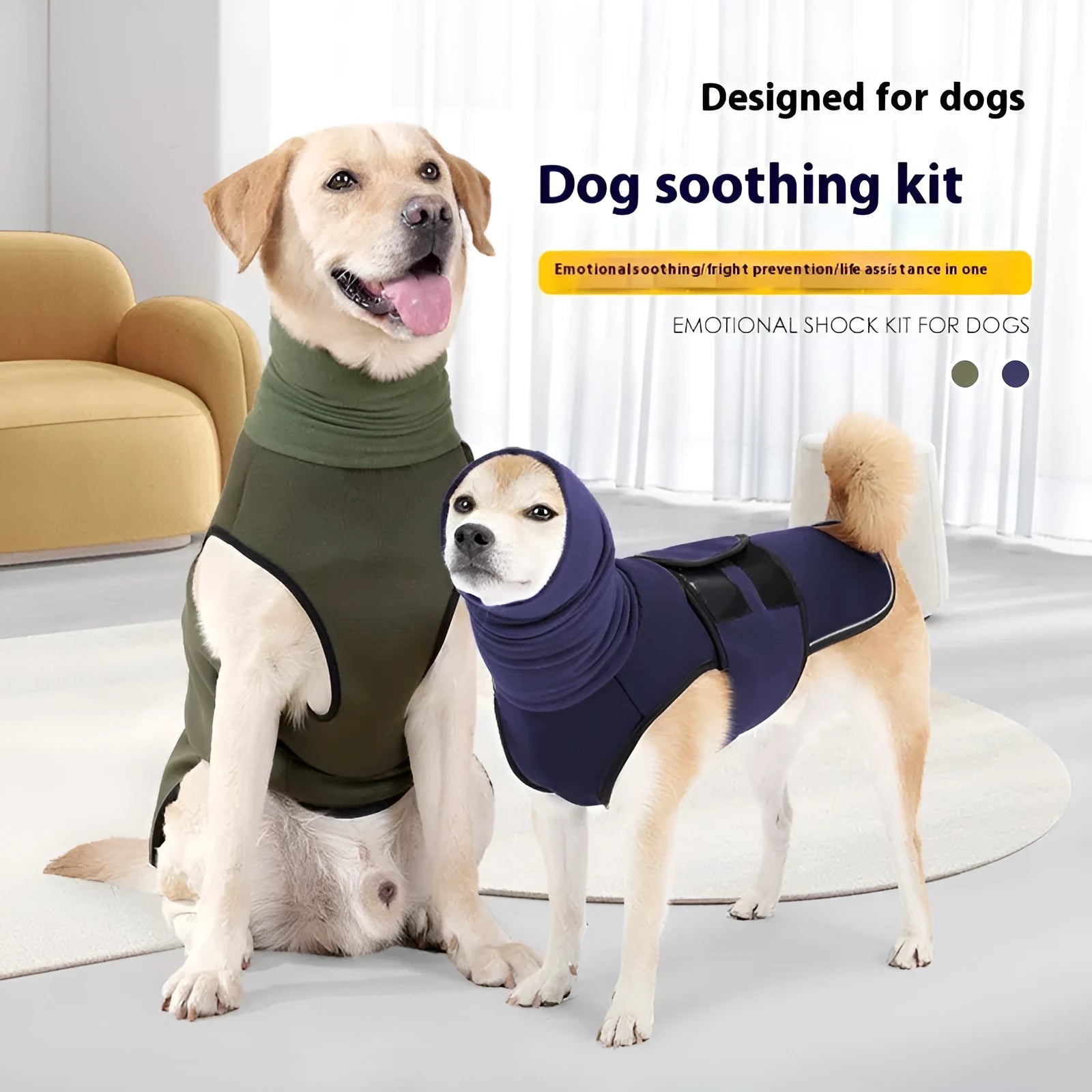 Army green dog anti-anxiety jacket made from lightweight polyester fabric for calming pets