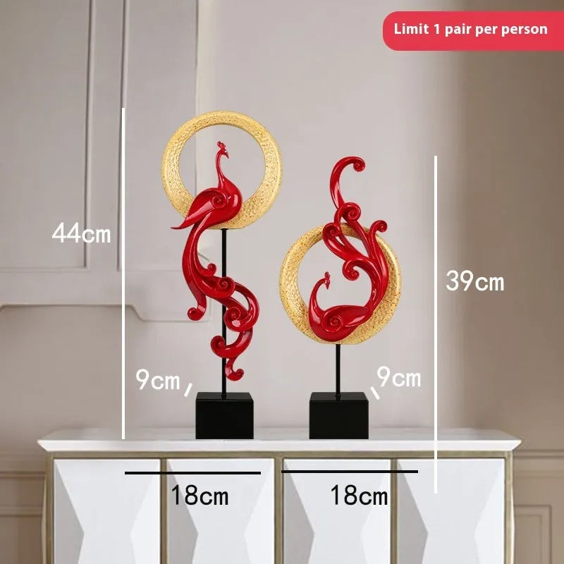 European style synthetic resin Phoenix ornament in rose gold, elegant silver, or festive red colour.