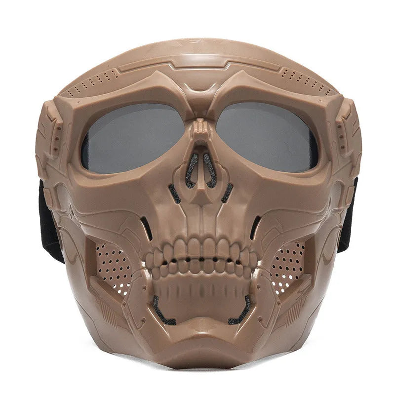 Skull riding mirror windproof goggles unisex full frame with interchangeable lens and headband in black