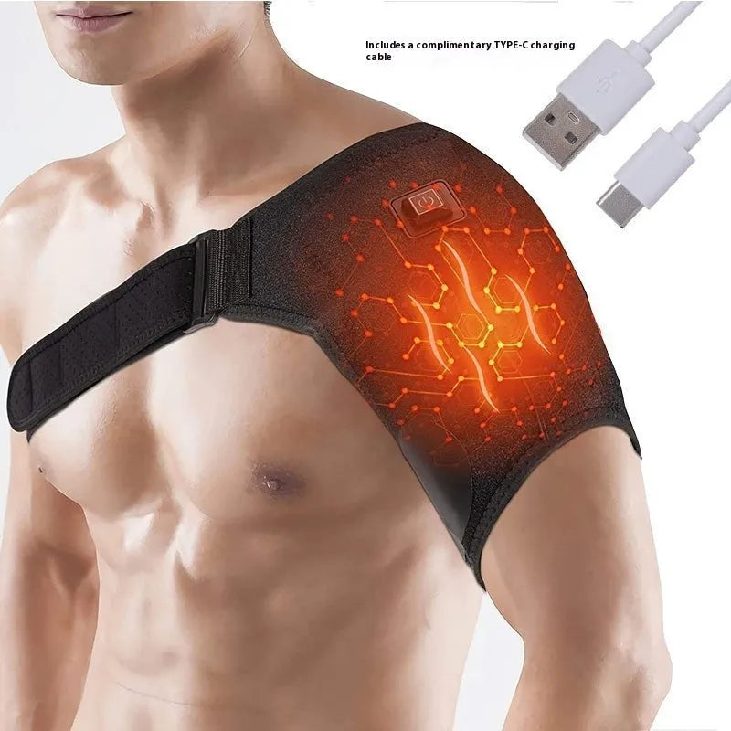 USB electric heating shoulder pad showing free-size adjustable design with plug-in connection