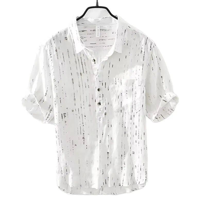 Men's black and white short-sleeved polo shirt with loose fit cardigan style