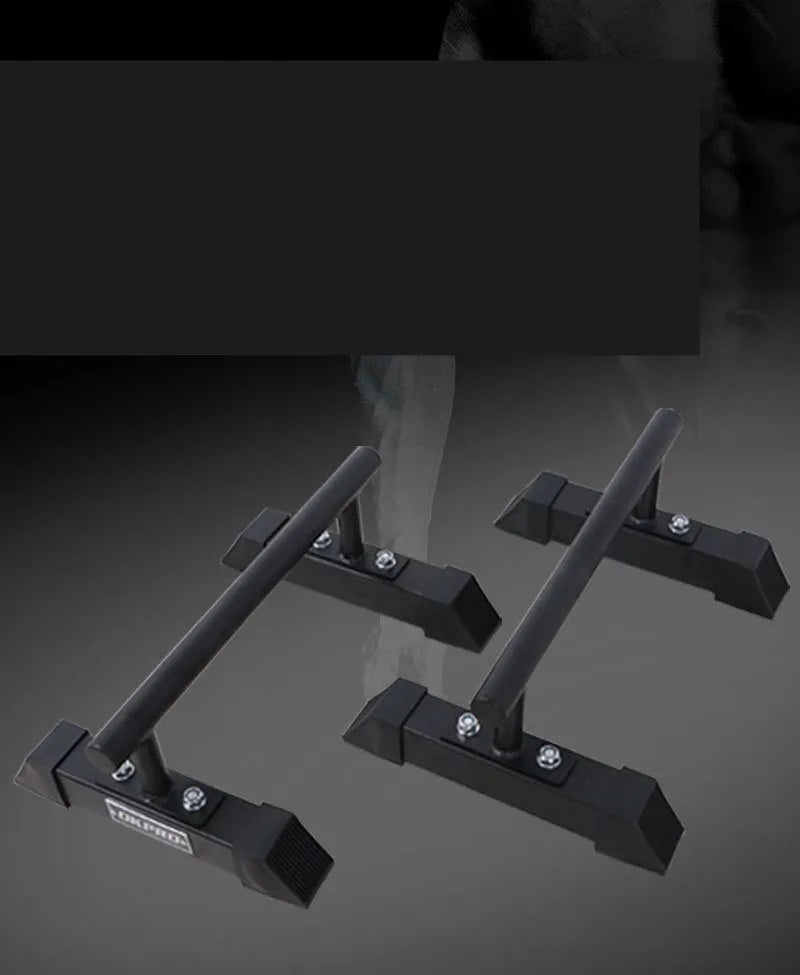 Black thick steel pipe parallel bars for home fitness measuring 35x20x20cm