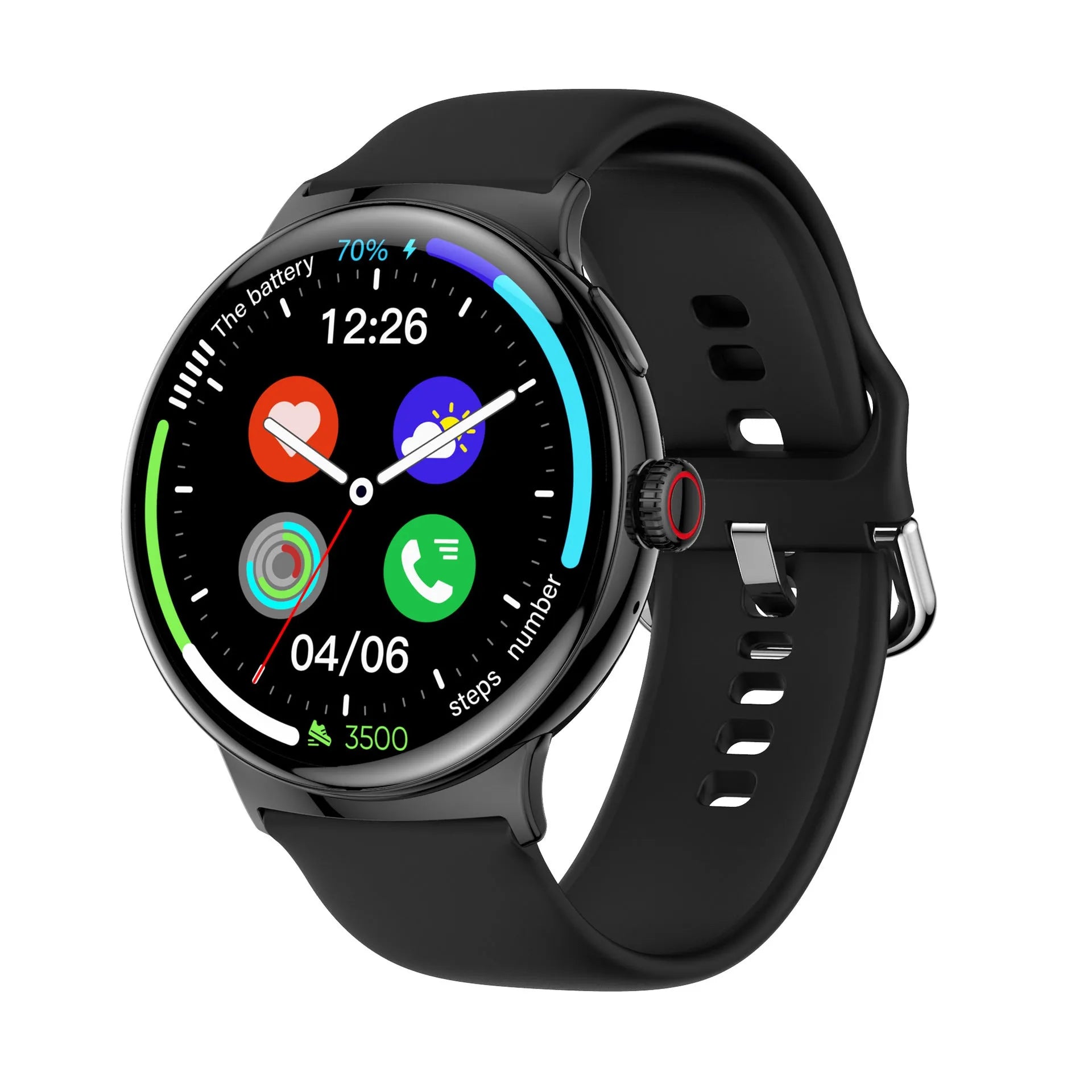 Smart watch lanyard design with AMOLED screen, Bluetooth calling, health monitoring, in Black colour