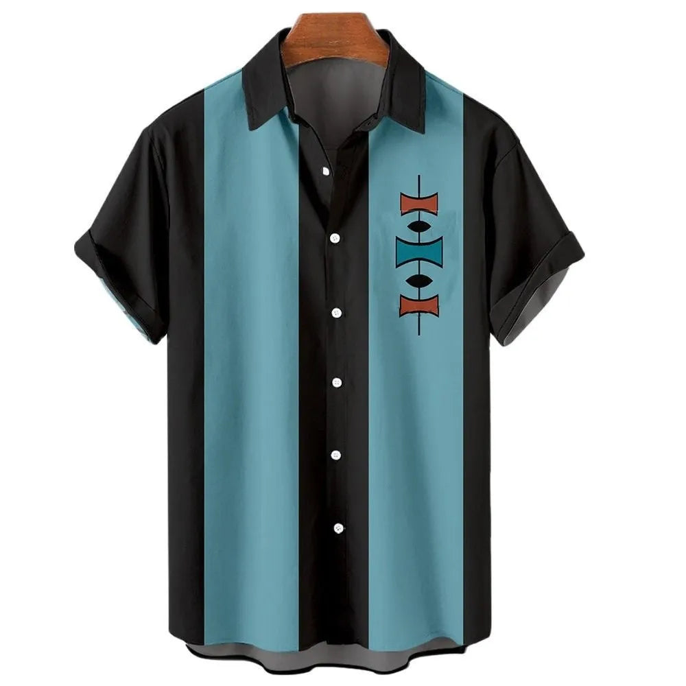 Men's stripe pattern Hawaiian shirt with short sleeves and button fastening in cardigan style