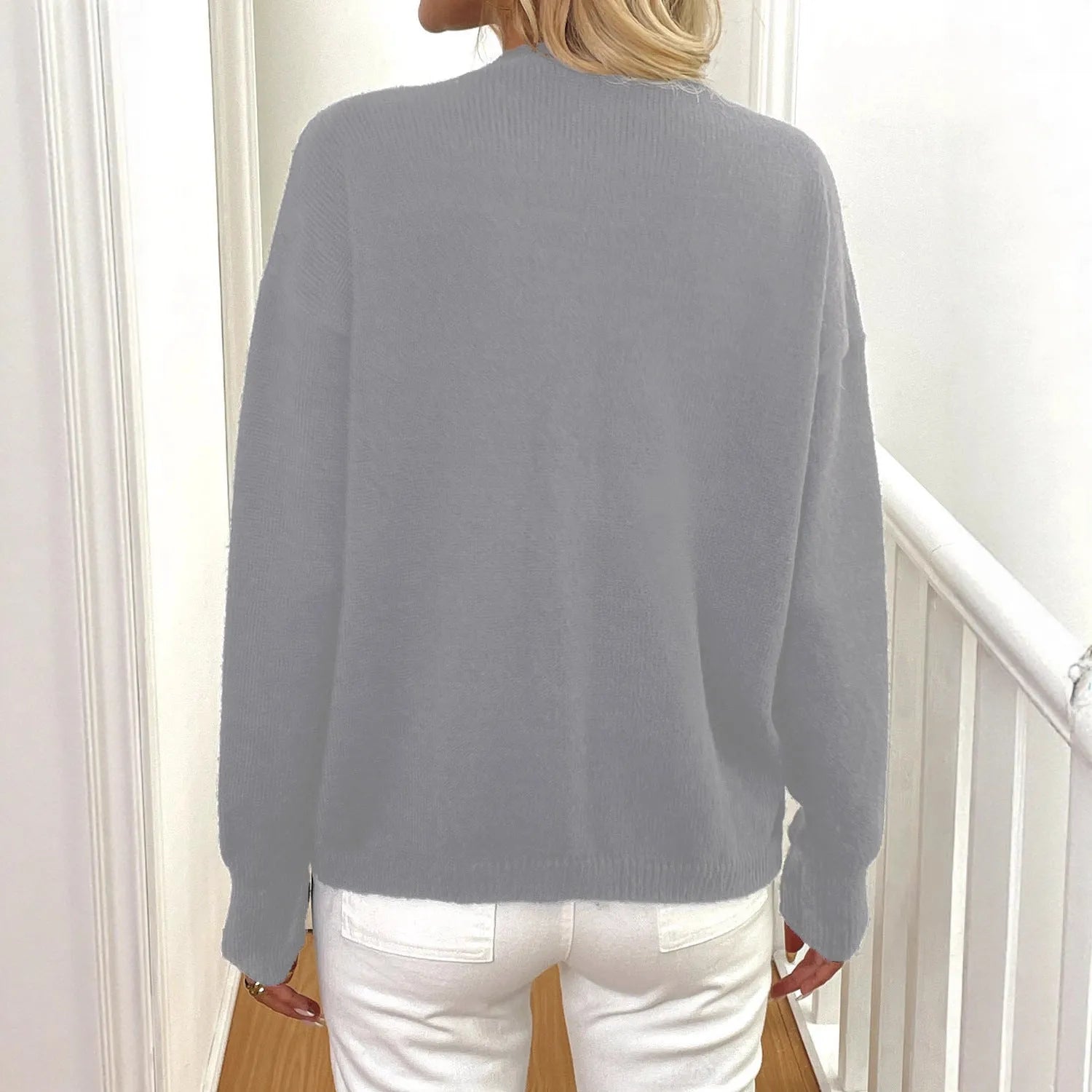 Women's grey deer plush long sleeve sweater coat with street hipster irregular design