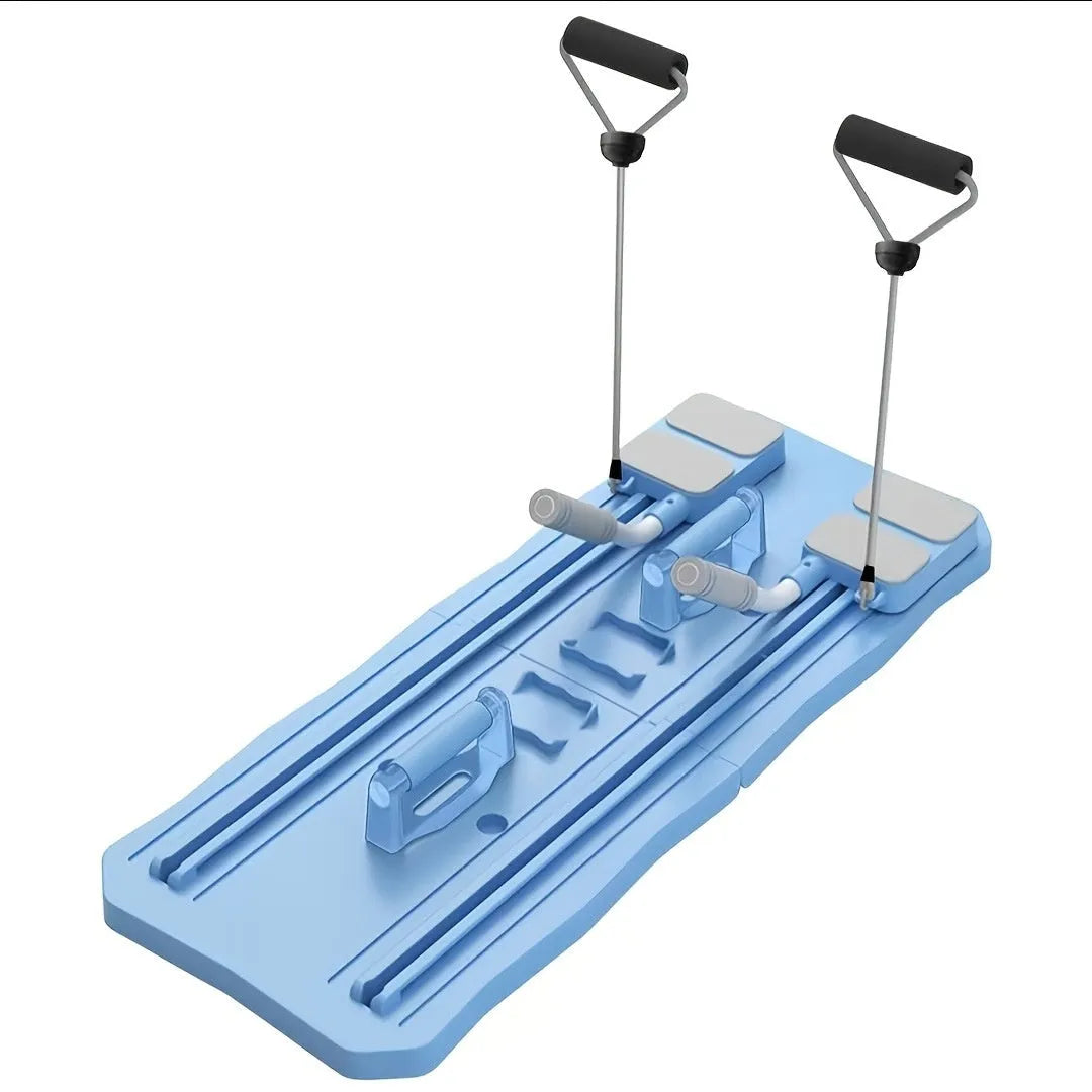 Pink and blue portable supine board with wheels for home abs exercises