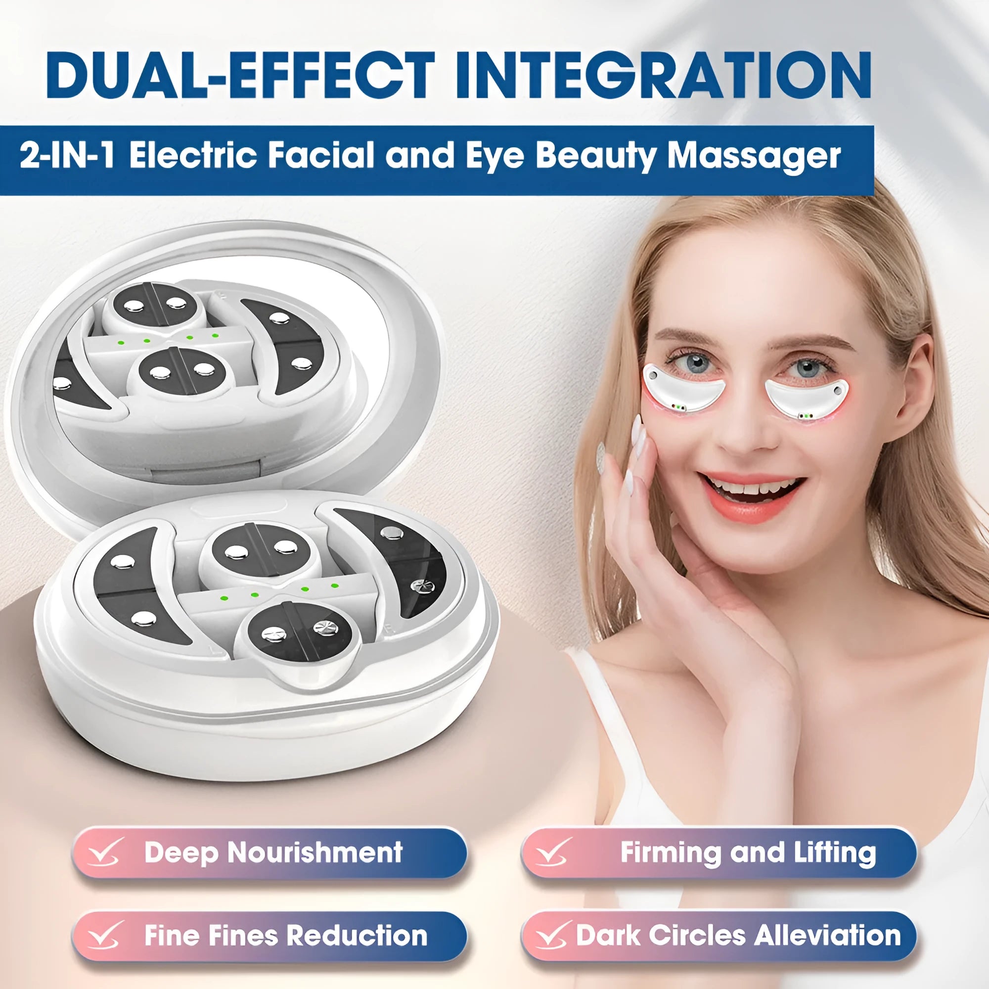 White wireless red light and EMS facial and eye massager beauty device
