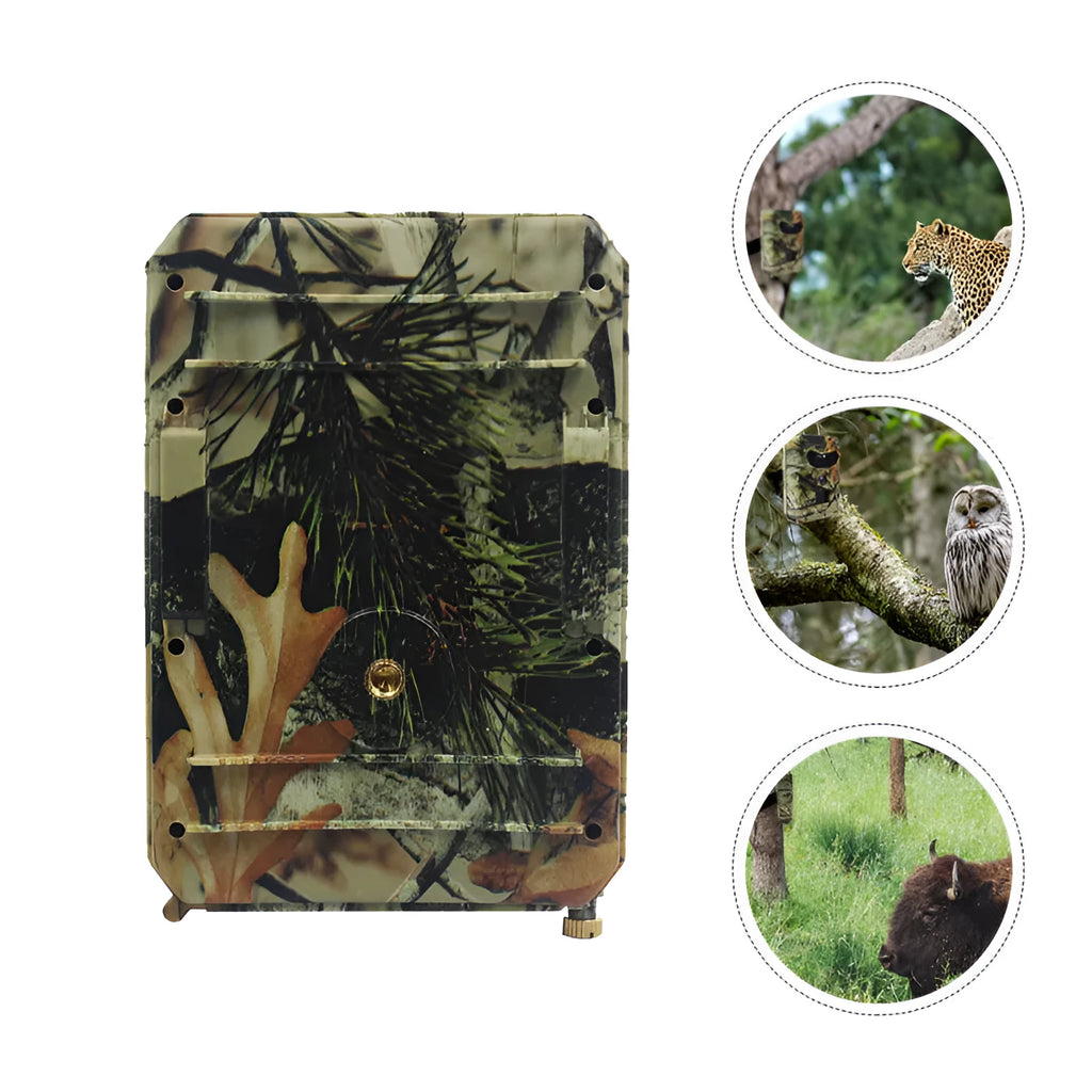 Yellow brown hunting game camera with 16MP resolution and infrared night vision for outdoor wildlife monitoring
