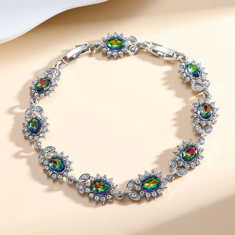 Women's simple alloy bracelet with inlaid zircon stones in nine colour variations