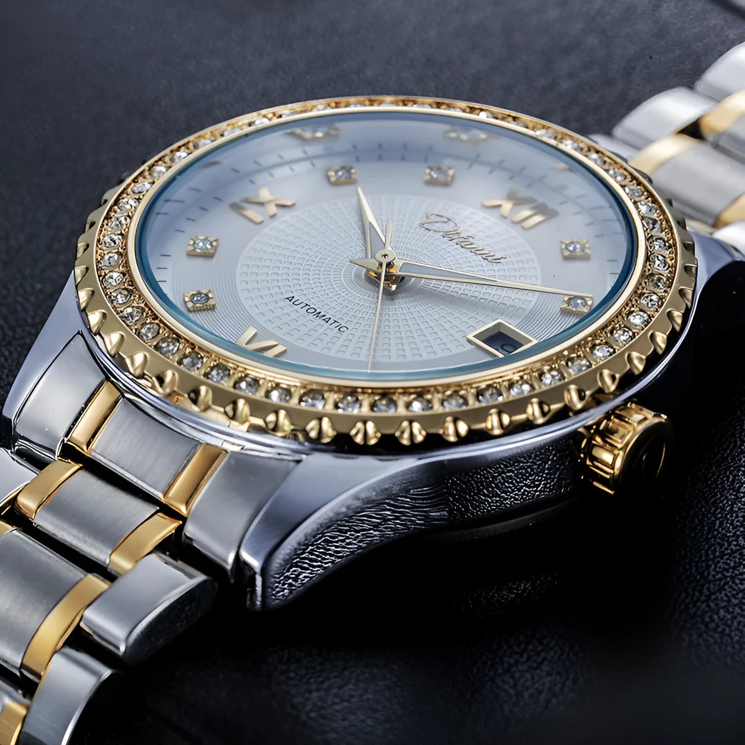 Fashionmonger men's automatic mechanical watch with silver case and white dial on a wrist.