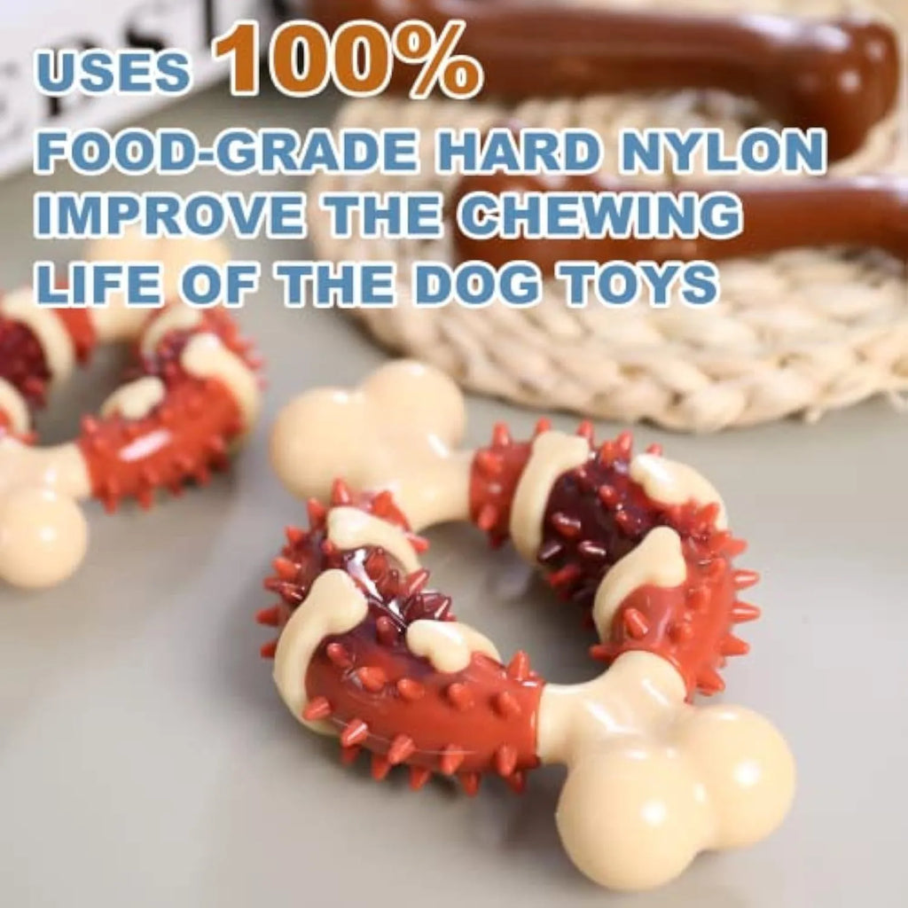 Bone-shaped natural rubber dog molar chew toy for teeth grinding and anxiety relief