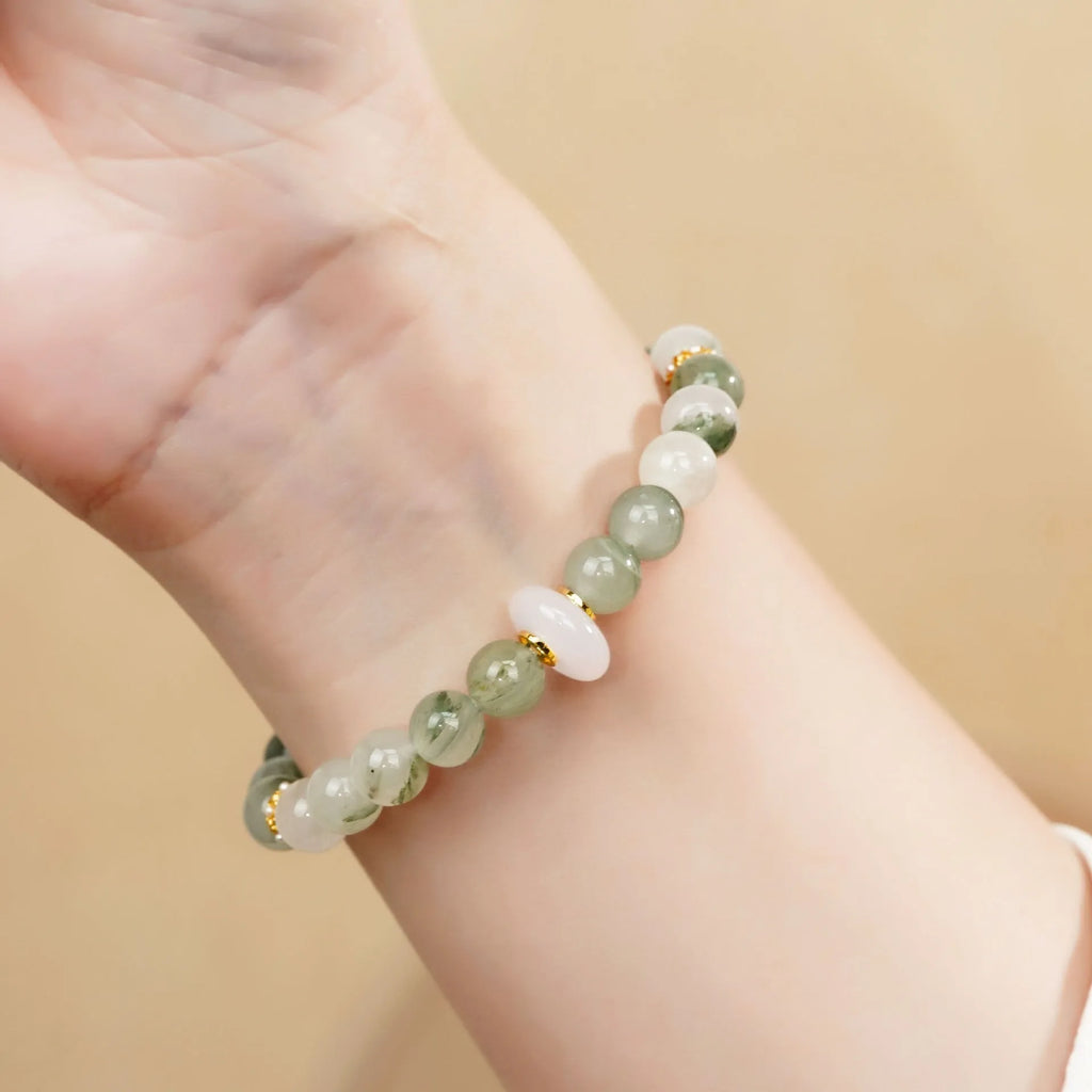 Light green emerald ice-like floating flower girl half bracelet with round elements