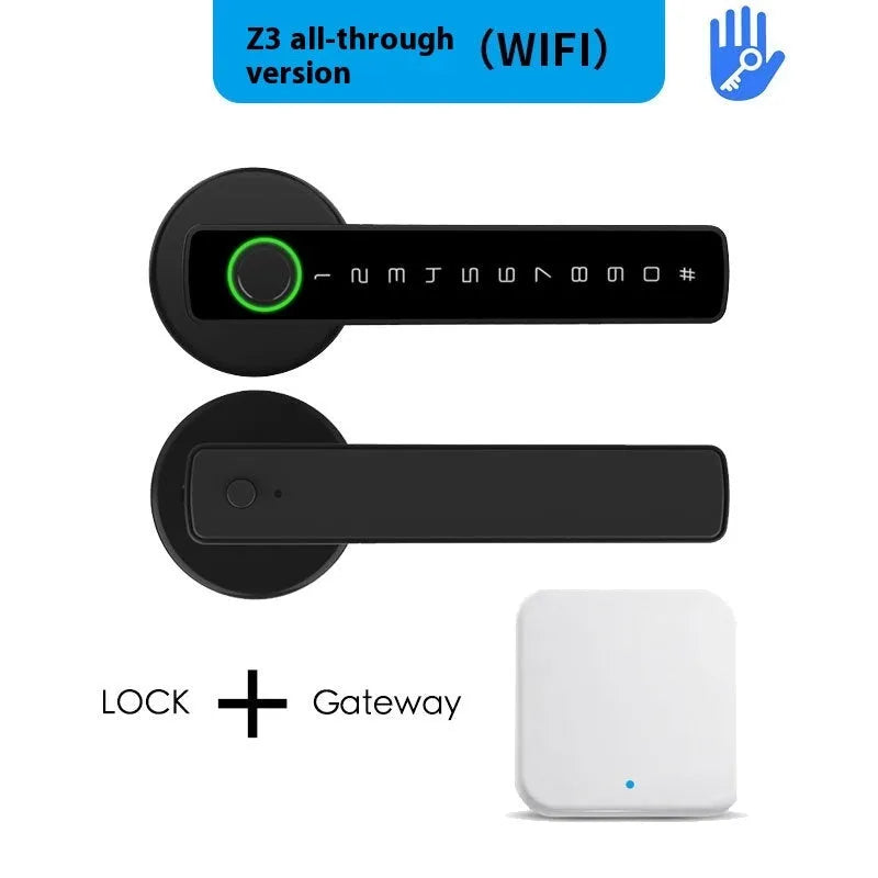 Black smart door lock with spherical card design for interior wooden doors