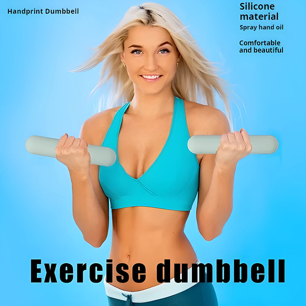 Silicone-edged hand-drawn dumbbell stick in a choice of colours including pink, green, and black, shown with cast iron weight.