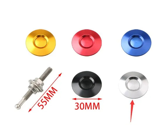 30mm diameter mini engine cover lock in silver, black, gold, blue, and red colour options with aluminium alloy screw