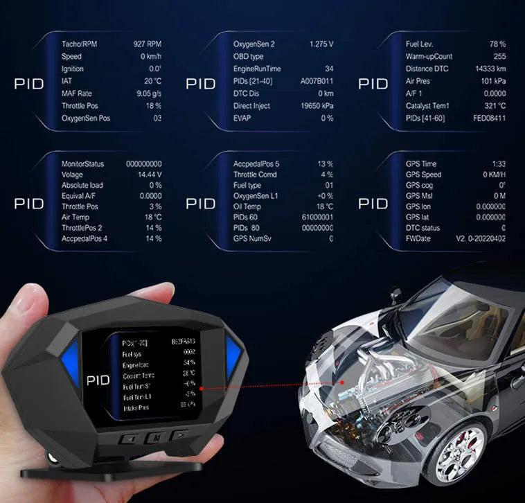 P1 black vehicle HUD head-up display with LCD screen and OBD cable for dashboard projection