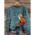 Women's round neck sweater with a small digital floral print in a solid colour.