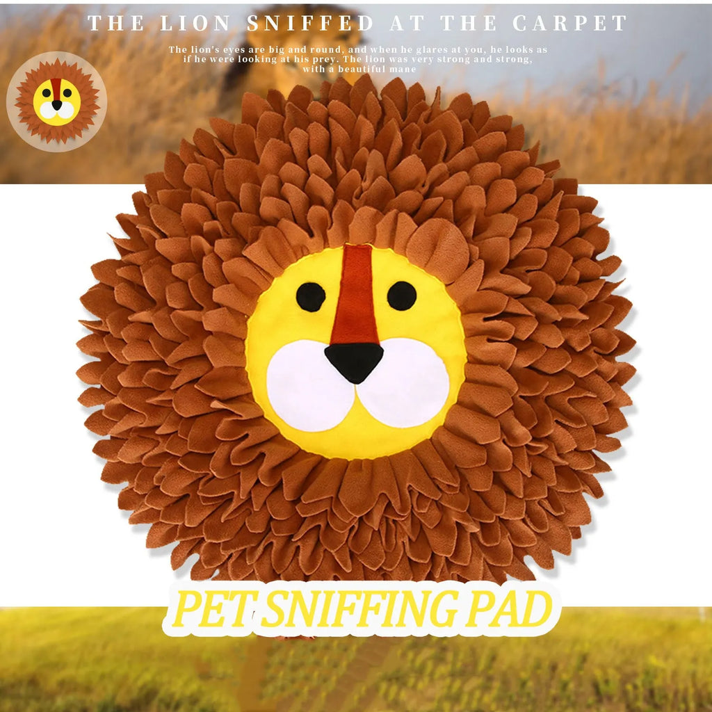 Brown lion-themed Yizhiwen sniffing pad for dogs and cats, measuring 33cm by 25cm