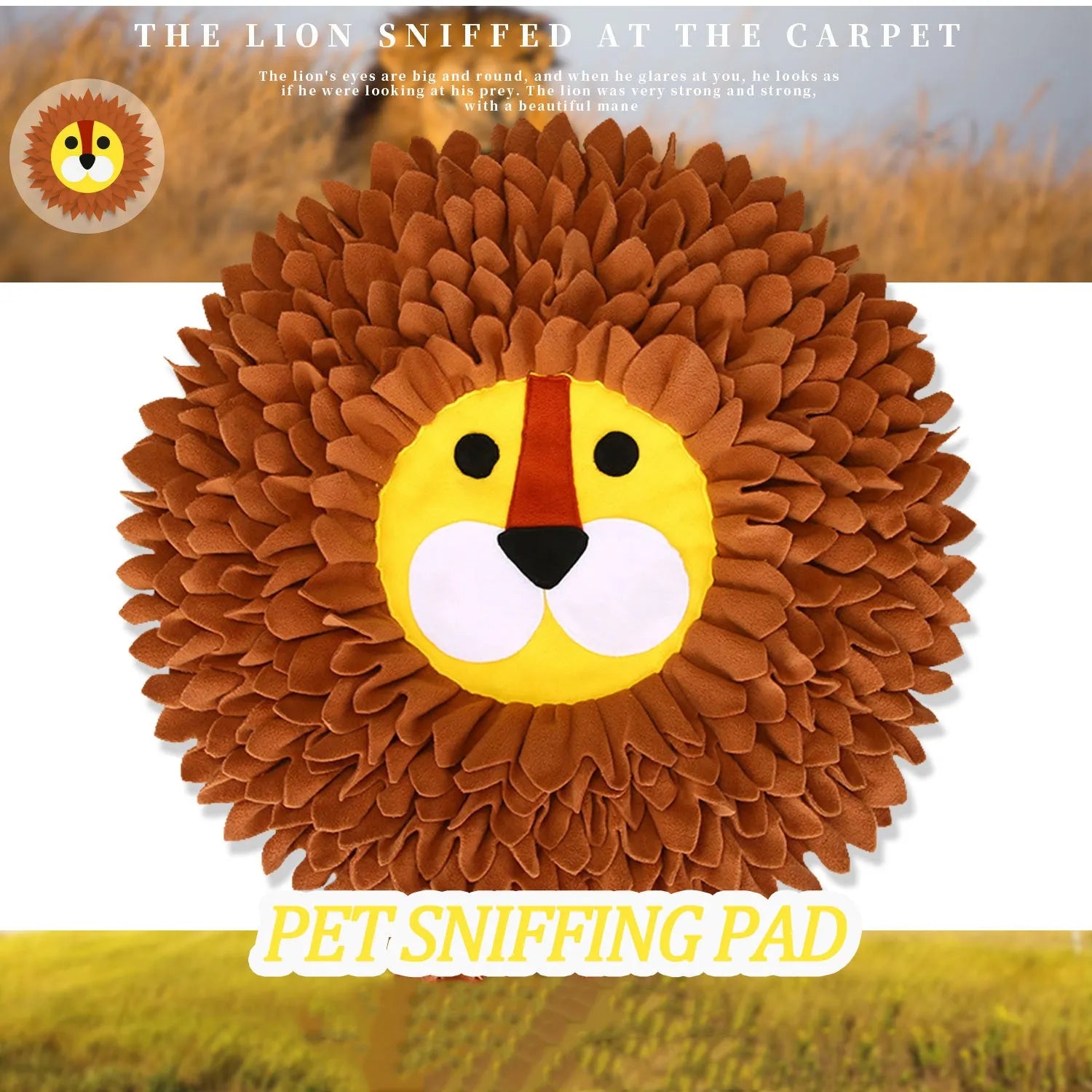 Brown lion-themed Yizhiwen sniffing pad for dogs and cats, measuring 33cm by 25cm