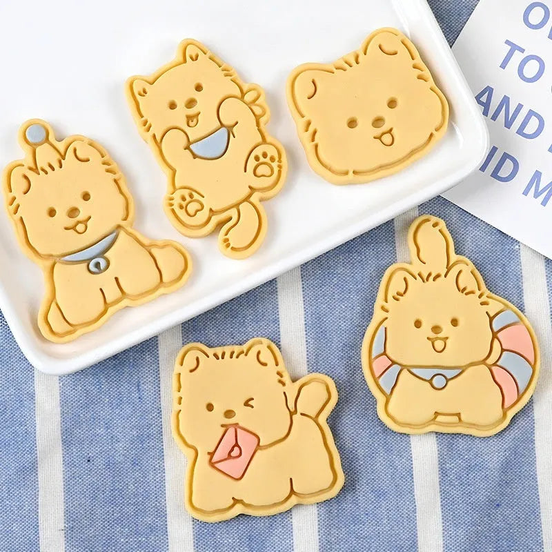 Plastic cartoon dog biscuit mould set with multiple puppy-themed designs