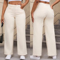 Women's autumn straight jeans in wide leg design, apricot colour, high waist