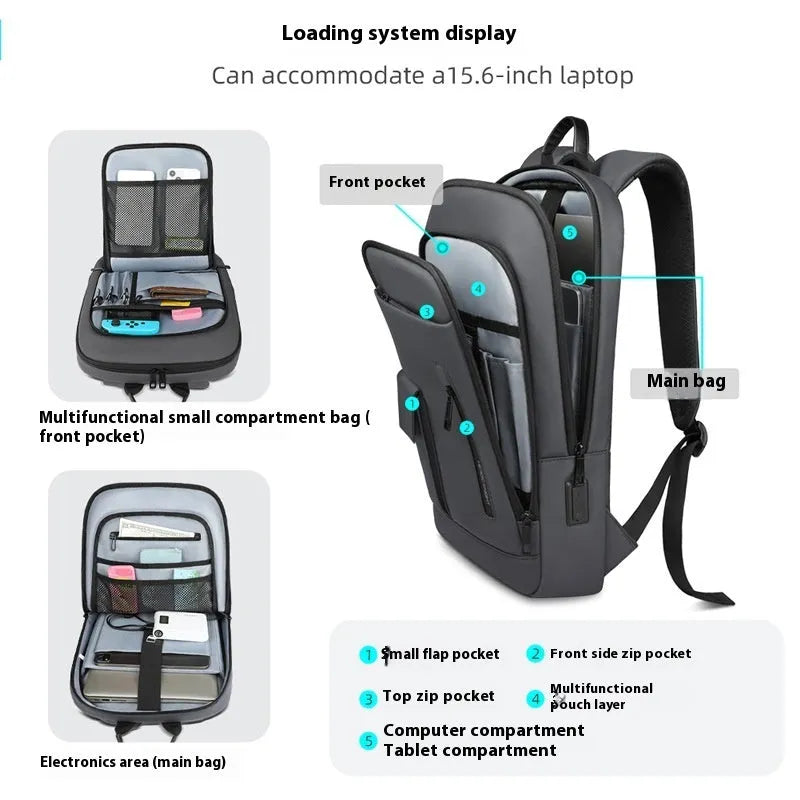 Lightweight Oxford cloth men's backpack in solid colour with sewing line detail
