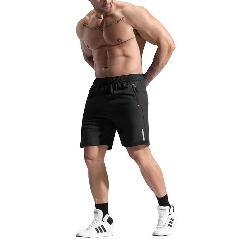 Men's grey bamboo fibre elastic waist sports shorts with a drawstring on a plain background