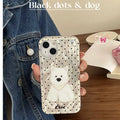Polka dot West Highland dog TPU phone case for Apple iPhone, anti-fall soft shell in white and black