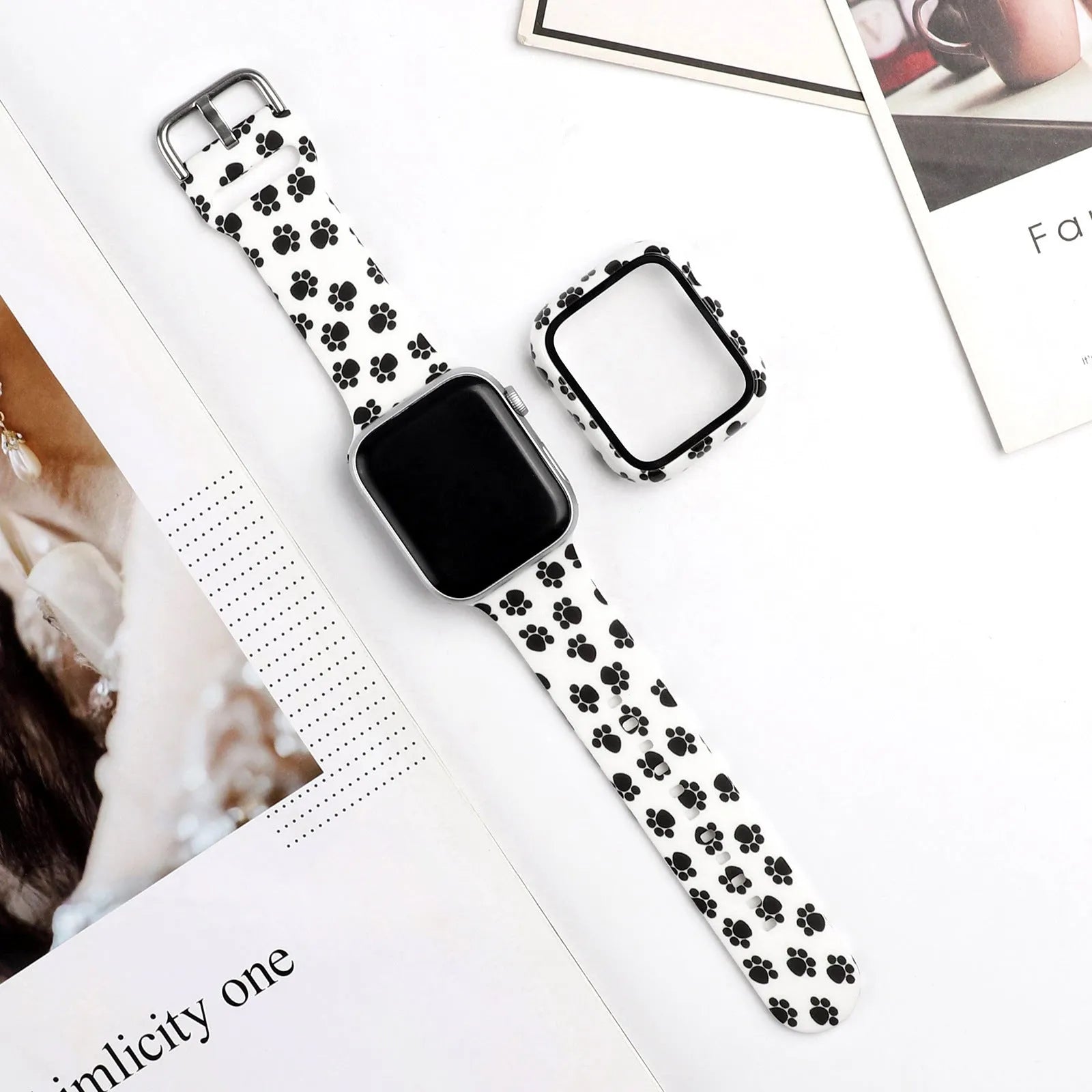 Printed silicone replacement watch strap for Apple Watch in multiple sizes and style designs.