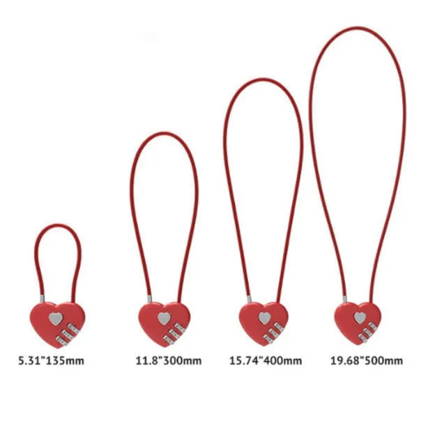 Heart-shaped combination lock with steel cable in multiple colour and length options.
