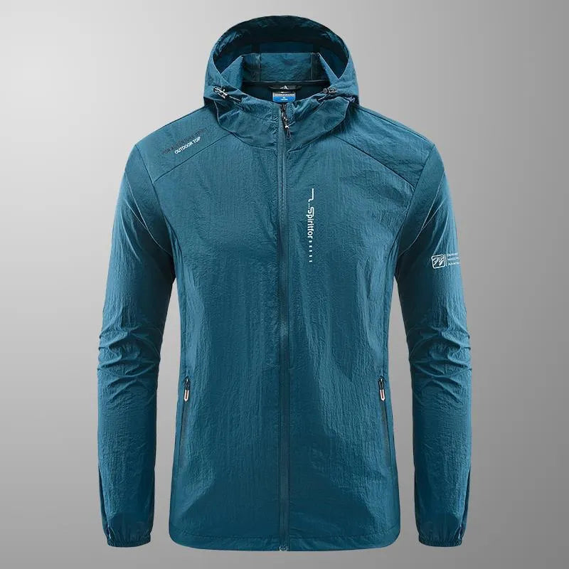 Men's lightweight nylon hooded jacket for summer sun protection in various colours.