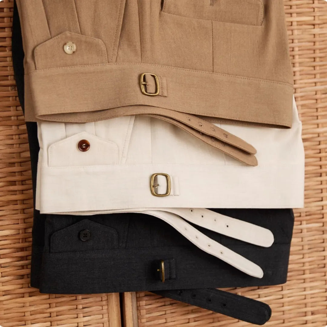 Men's slim fit business casual trousers in polyester available in dark grey, light brown and light apricot