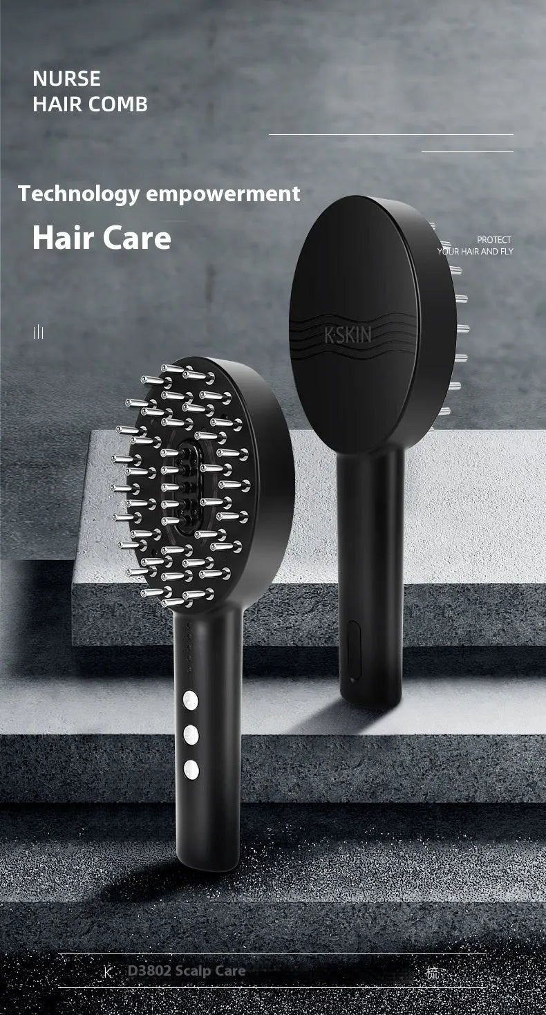 KD3802 Black scalp massage device with multifunctional vibration on a plain background.