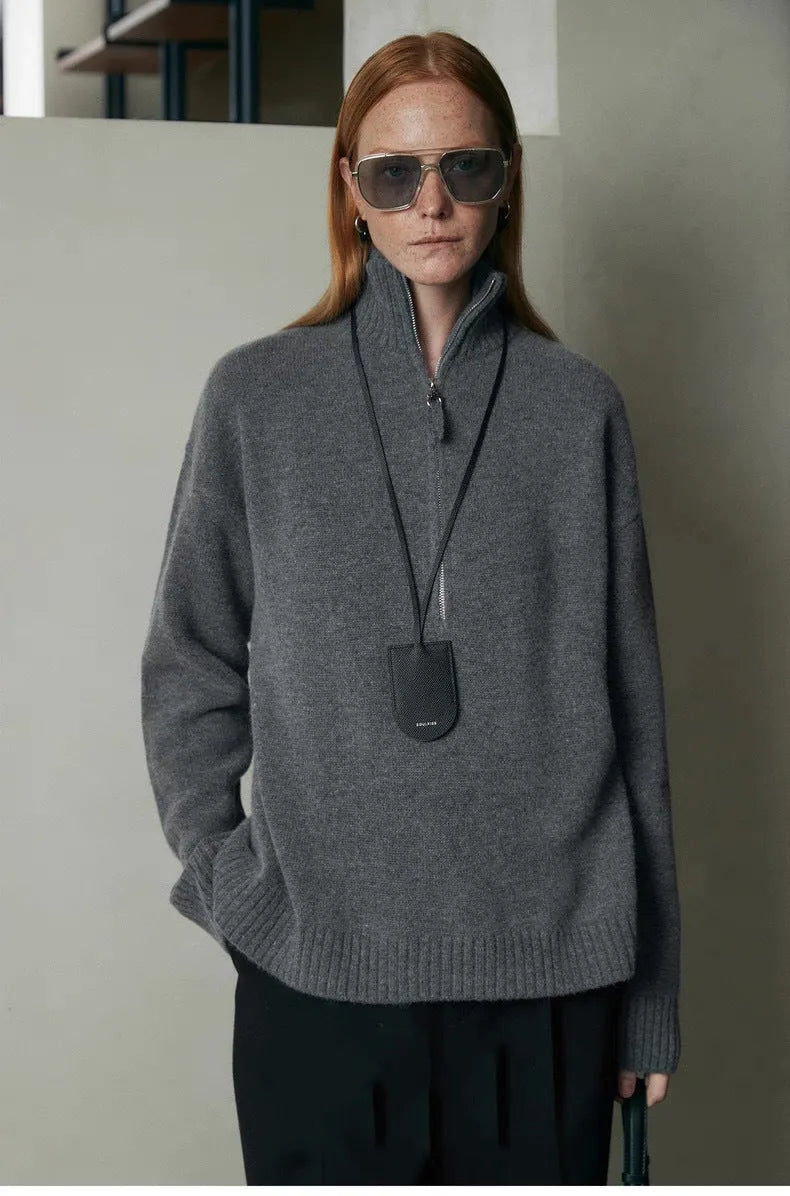 Wool bandage dress with loose lapels and long sleeves in black or mountain rain grey