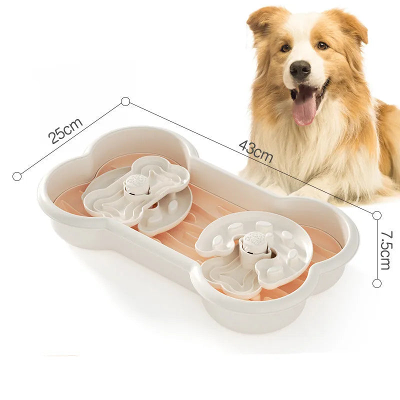 Large green dog slow feeder bowl with three rotating trays showing wave and groove patterns