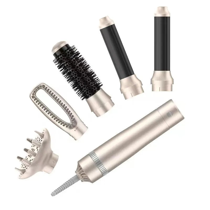 Champagne gold hot air comb hair curler and straightener with five-in-one functions