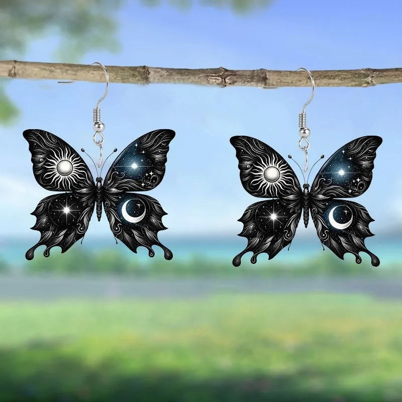Colourful shimmer butterfly acrylic drop earrings for women pastoral style printed