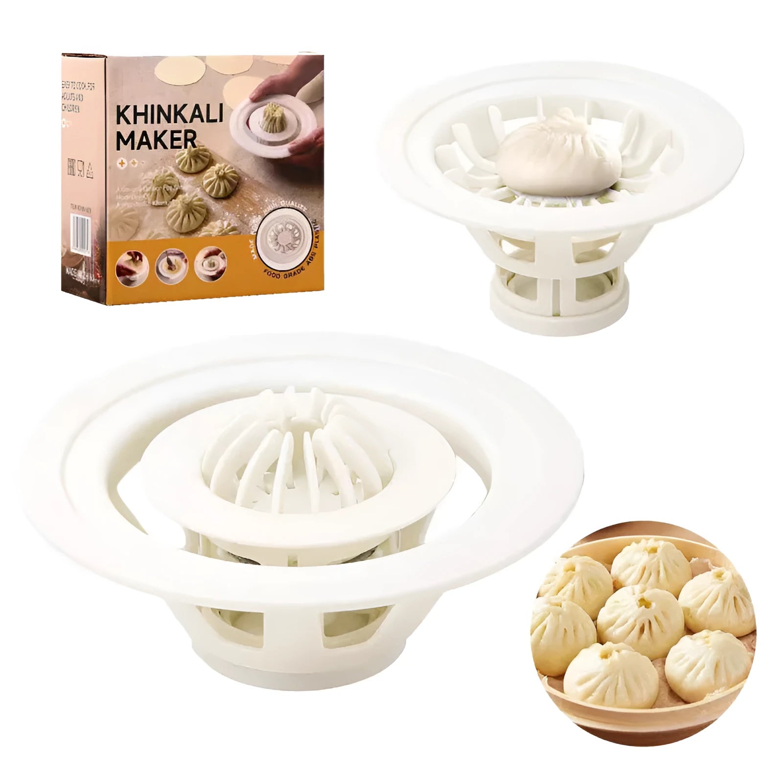 Black Jinkali 4-piece steamed bun mould and dumpling maker set for shaping baozi.