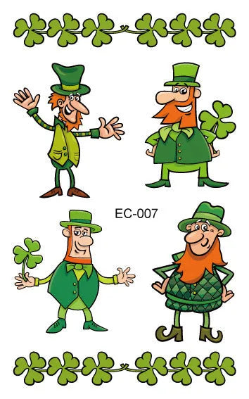 Water transfer tattoo sticker paper with Irish flag shamrock design measuring 120×75mm