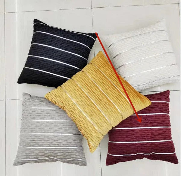 45 cm square velvet cushion cover in striped design showing wine red colour option