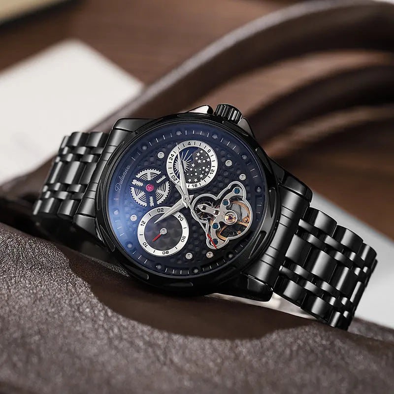 Men's automatic business watch with luminous markers and waterproof construction