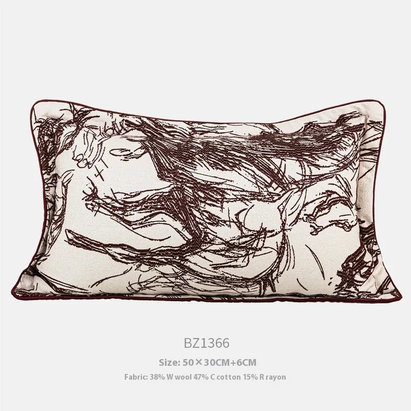 Modern abstract golden horse jacquard cushion in square and waist pillow sizes with colour options