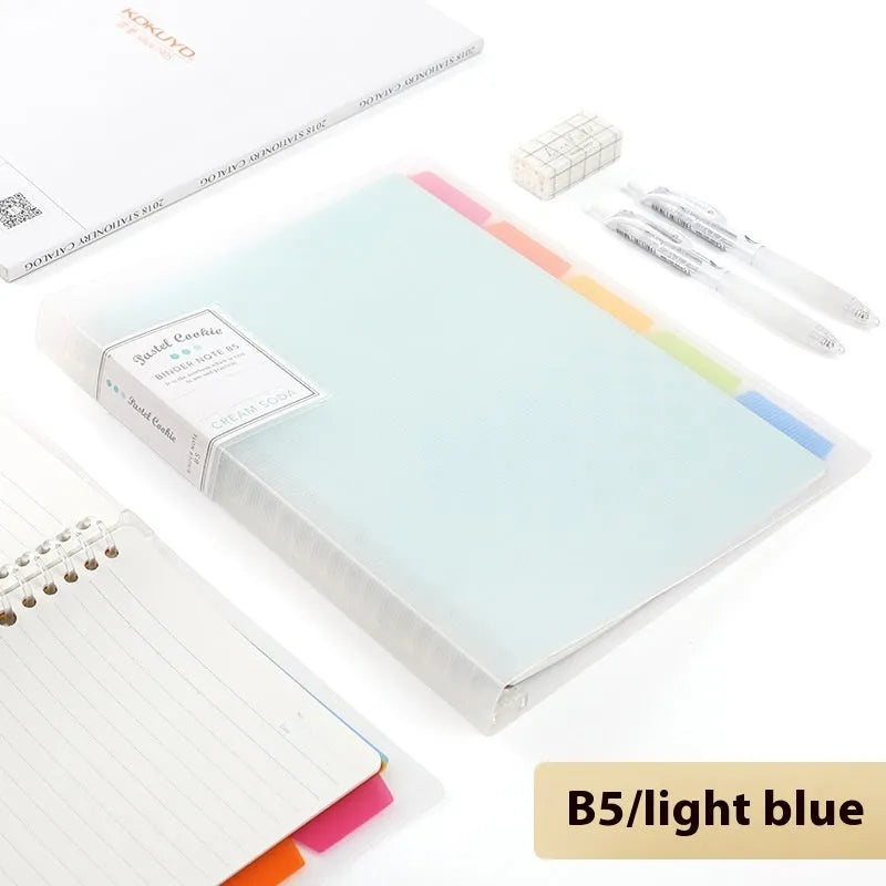 Refillable loose spiral notebook with PP cover in pastel cookie design, A5 and B5 size options shown