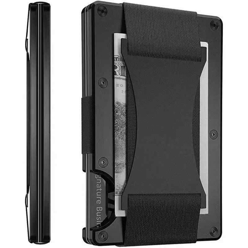 Metal card bag wallet with RFID anti-theft blocking, solid colour, frosted finish, unisex coin and card holder