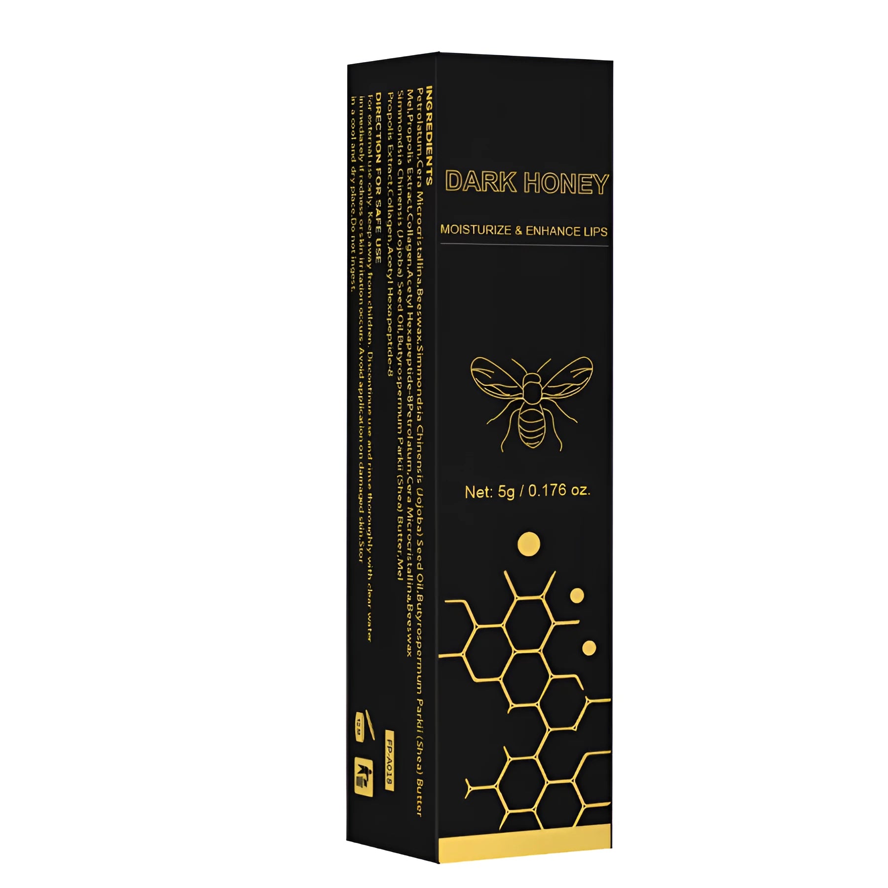 Dark honey coloured matte finish lipstick in bullet packaging, 5g net content.