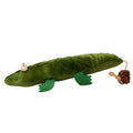 Green plush alligator catnip toy made from cotton fabric on a plain background.